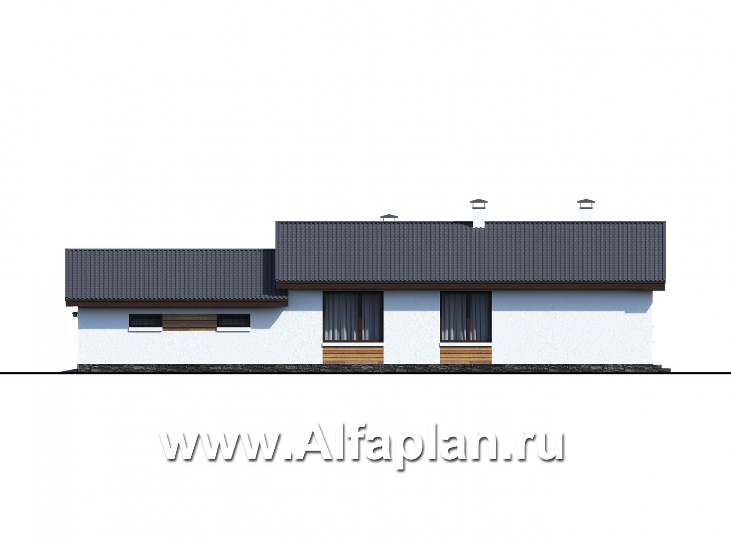 «Калисто» - проект одноэтажного дома из газобетона,  в скандинавском стиле, с гаражом на 2 авто - фасад дома