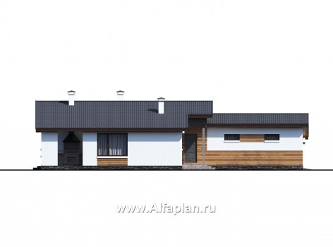 «Калисто» - проект одноэтажного дома из газобетона,  в скандинавском стиле, с гаражом на 2 авто - превью фасада дома