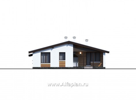 «Калисто» - проект одноэтажного дома из газобетона,  в скандинавском стиле, с гаражом на 2 авто - превью фасада дома
