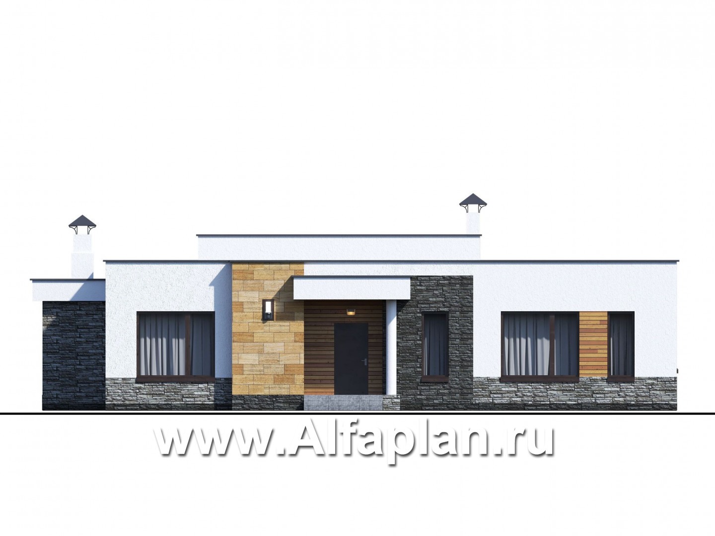 Проекты домов Альфаплан - «Мадейра» - проект стильного одноэтажный дом с плоской кровлей - изображение фасада №1