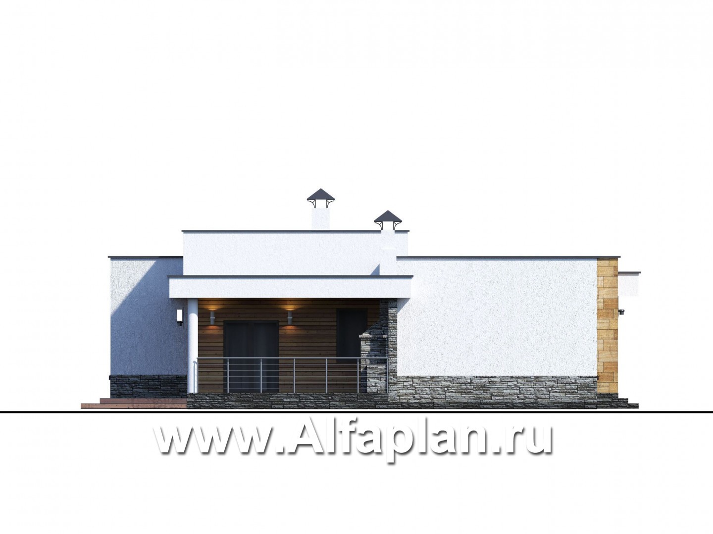Проекты домов Альфаплан - «Мадейра» - проект стильного одноэтажный дом с плоской кровлей - изображение фасада №2