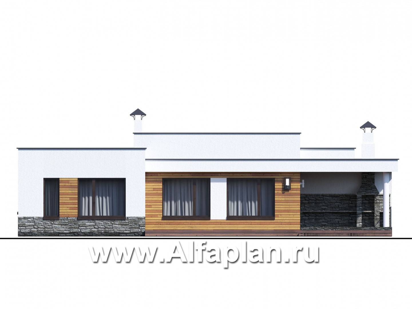 Проекты домов Альфаплан - «Мадейра» - проект стильного одноэтажный дом с плоской кровлей - изображение фасада №3