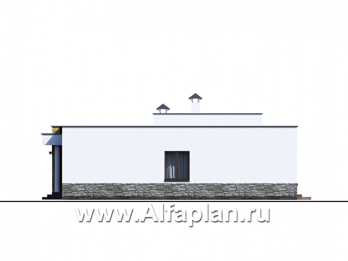 Проекты домов Альфаплан - «Мадейра» - проект стильного одноэтажный дом с плоской кровлей - изображение фасада №4
