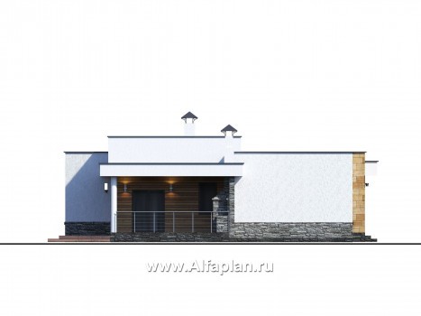 Проекты домов Альфаплан - «Мадейра» - проект стильного одноэтажный дом с плоской кровлей - превью фасада №2