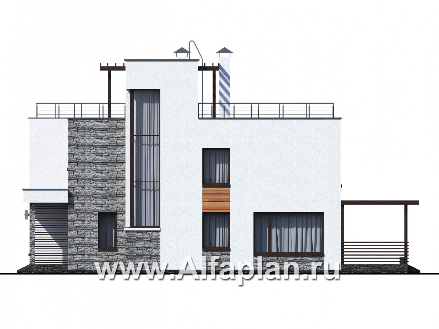 «Золотой ключик» — проект двухэтажного дома из кирпича, современный стиль, все спальни с душевой - фасад дома