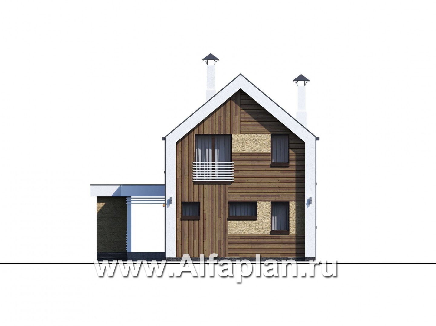 Проекты домов Альфаплан - «Барн» - современный мансардный дом с боковой террасой - изображение фасада №1