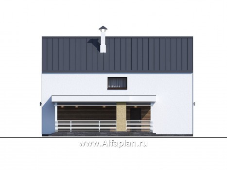 Проекты домов Альфаплан - «Барн» - современный мансардный дом с боковой террасой - превью фасада №2