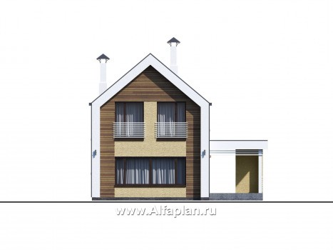 Проекты домов Альфаплан - «Барн» - современный мансардный дом с боковой террасой - превью фасада №3