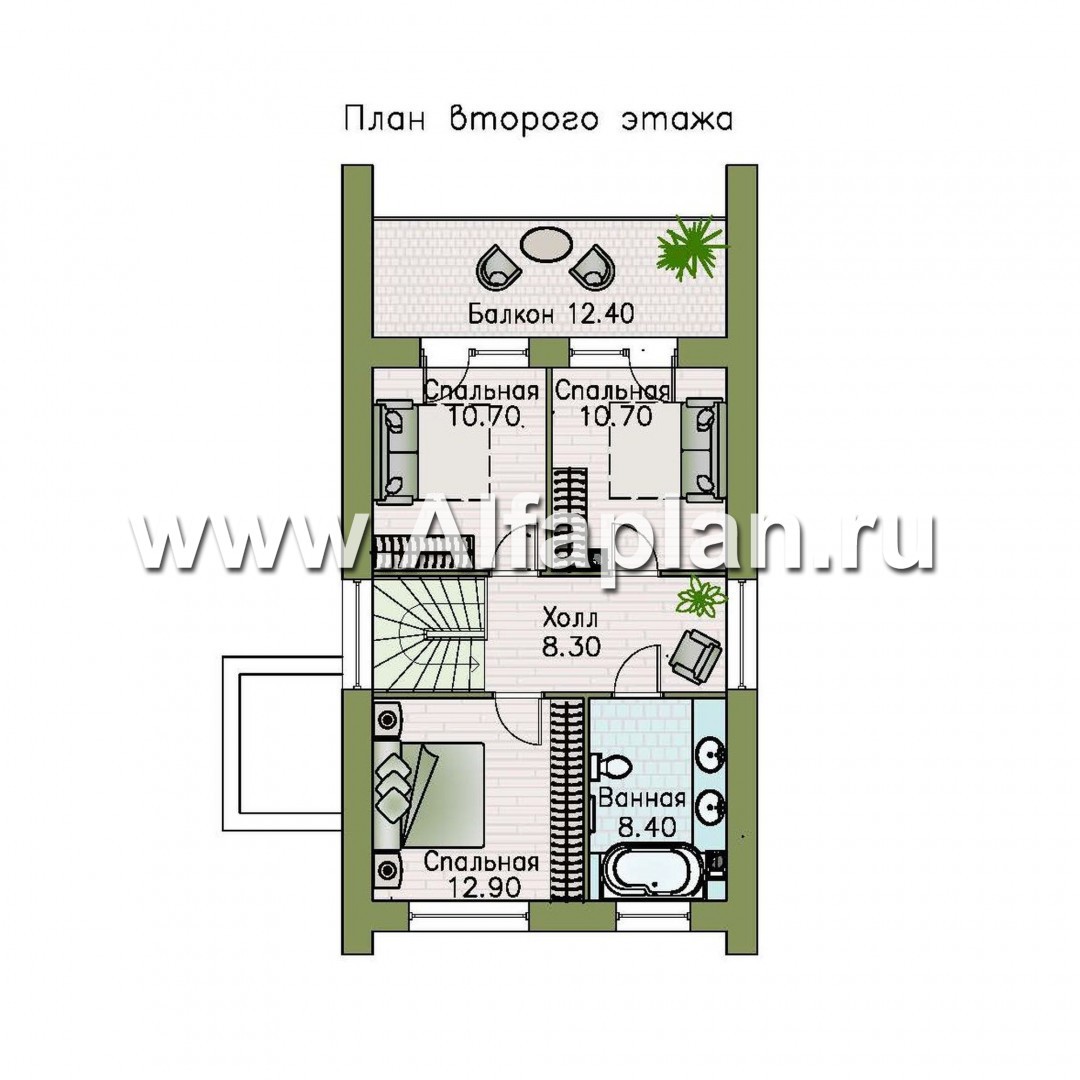 Проекты домов Альфаплан - «Барн» - современный мансардный дом с боковой террасой и балконом - изображение плана проекта №3