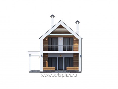 Проекты домов Альфаплан - «Барн» - современный мансардный дом с боковой террасой и балконом - превью фасада №3