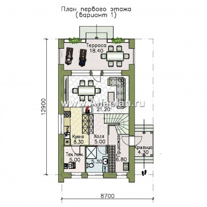 Проекты домов Альфаплан - «Барн» - современный мансардный дом с боковой террасой и балконом - превью плана проекта №1