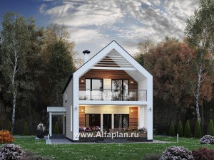 Превью проекта ««Барн» - проект дома с мансардой, современный стиль барнхаус, с сауной, с террасой к дому и с балконом»