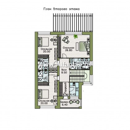 «Золотой ключик» - проект двухэтажного дома из газобетона, планировка все спальни с душевыми - превью план дома