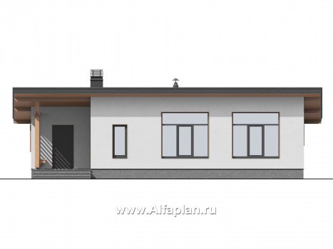 Проект бани, планировка со спальней, с односкатной кровлей в современном стиле - превью фасада дома