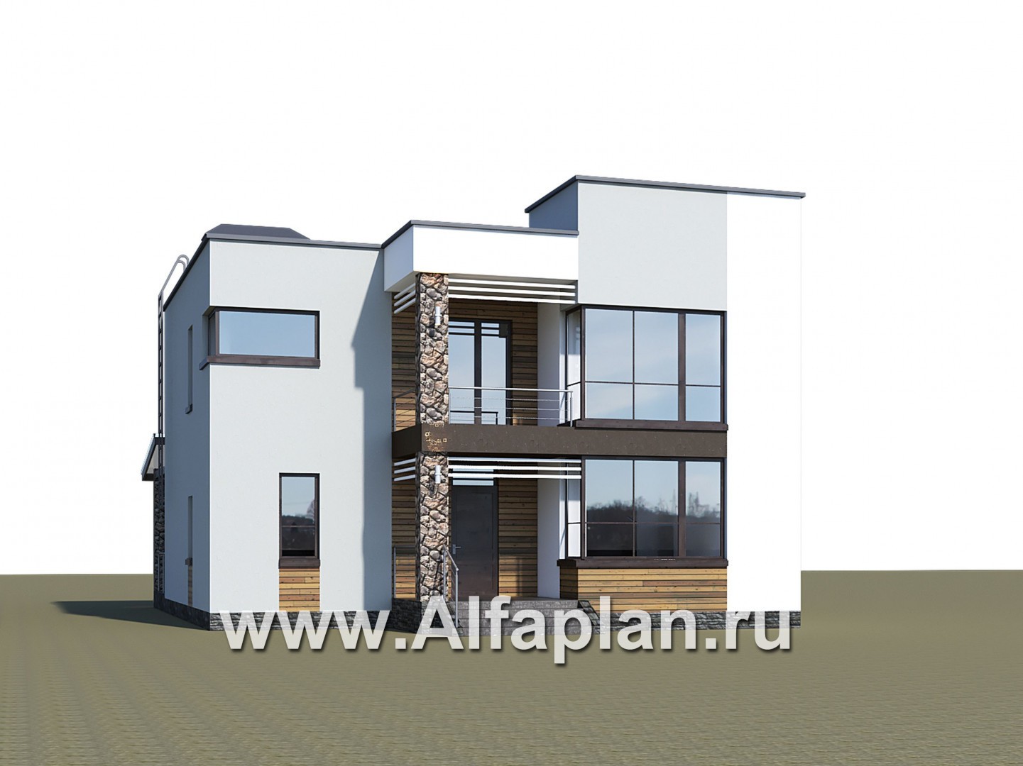 Проекты домов Альфаплан - «Престиж» - проект двухэтажного дома, в стиле хай-тек, с террасой и с плоской кровлей - дополнительное изображение №1