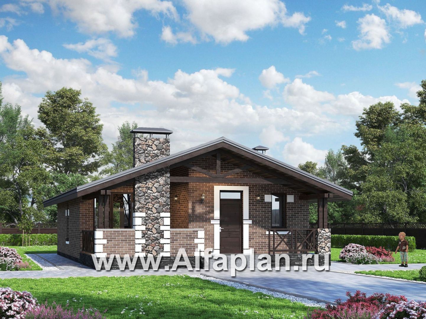 «Родия» - проект одноэтажного дома, 2 спальни, с террасой и двускатной крышей, в скандинавском стиле - основное изображение