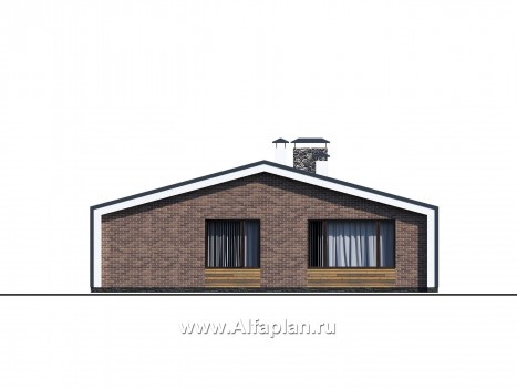 Проекты домов Альфаплан - «Веда» - проект одноэтажного дома с сауной, с террасой, в стиле барн - превью фасада №3