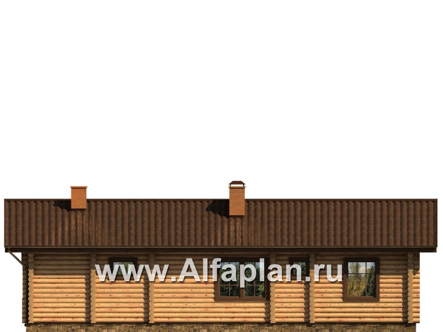 Проект одноэтажного дома, из бревен, дача, дом для отдыха - фасад дома