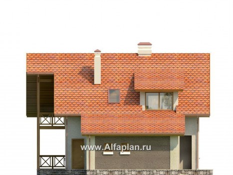 Проект дома с мансардой, 3 спальни, с террасой и с гаражом, дачный коттедж - превью фасада дома