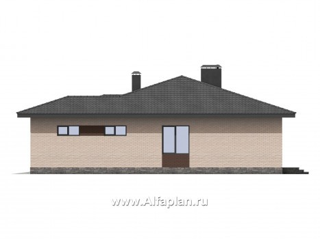 Проект одноэтажного дома из газобетона с  террасой и с гаражом, 4 спальни - превью фасада дома