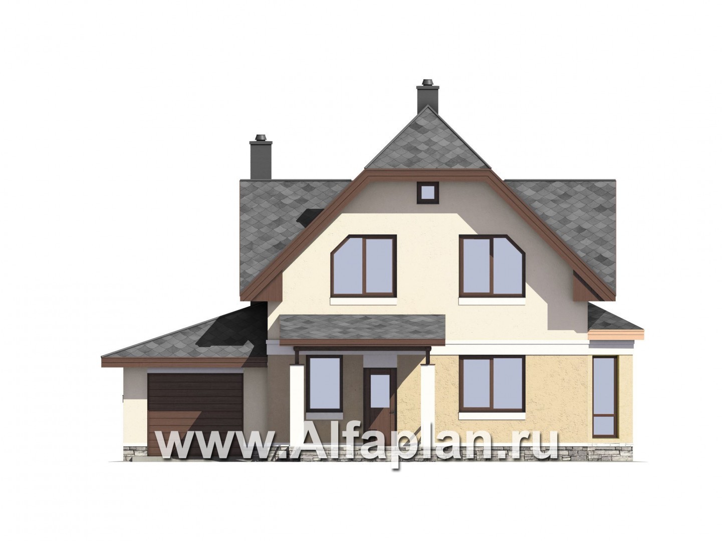 Проекты домов Альфаплан - Проект экономичного дома из газобетона c гаражом - изображение фасада №1