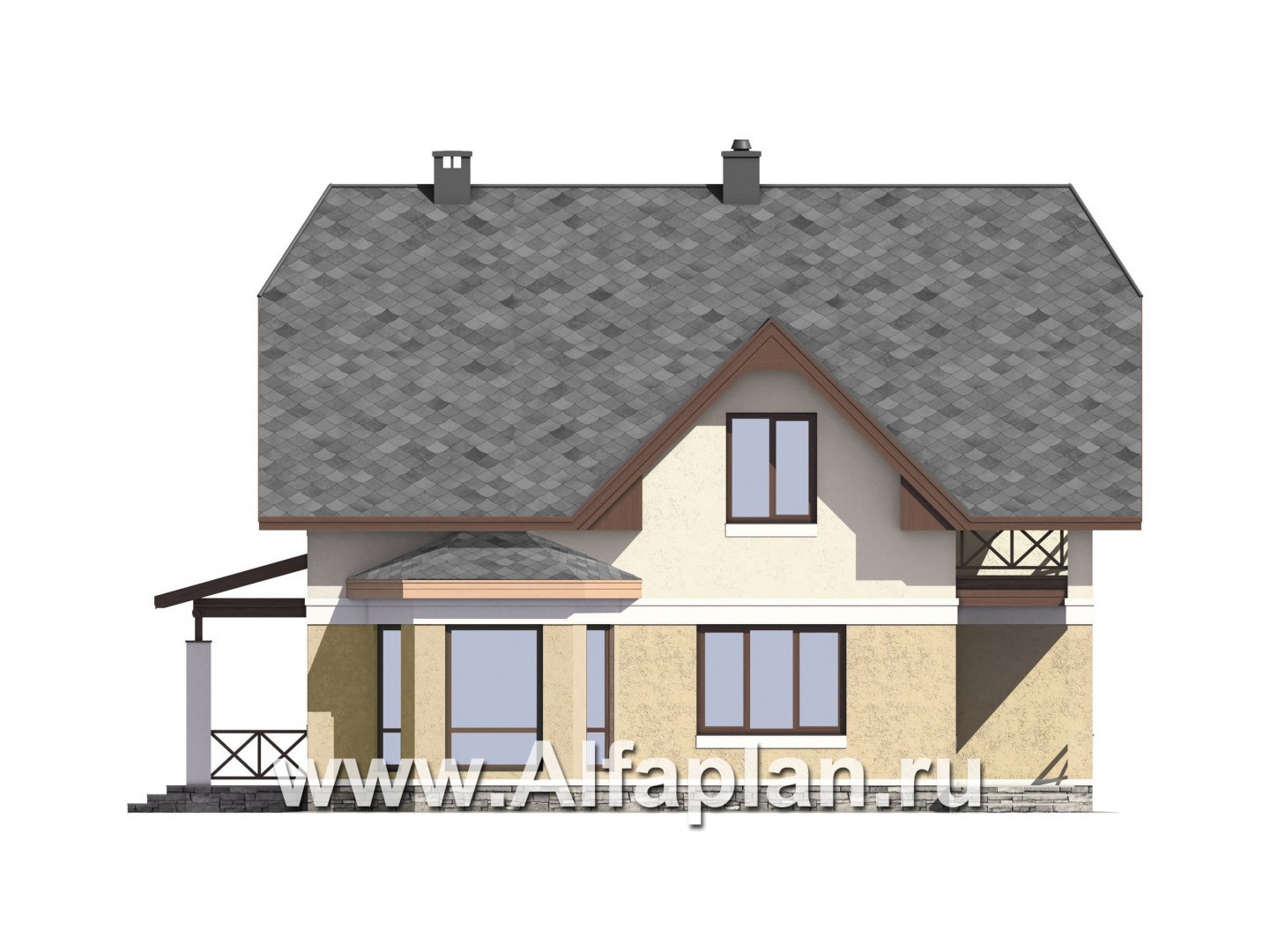Проекты домов Альфаплан - Проект экономичного дома из газобетона c гаражом - изображение фасада №2