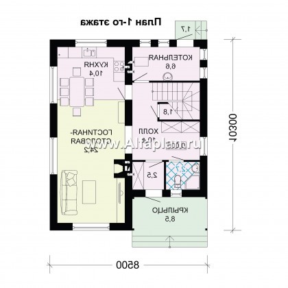 Проект дома с мансардой, 3 спальни, для маленького участка - превью план дома