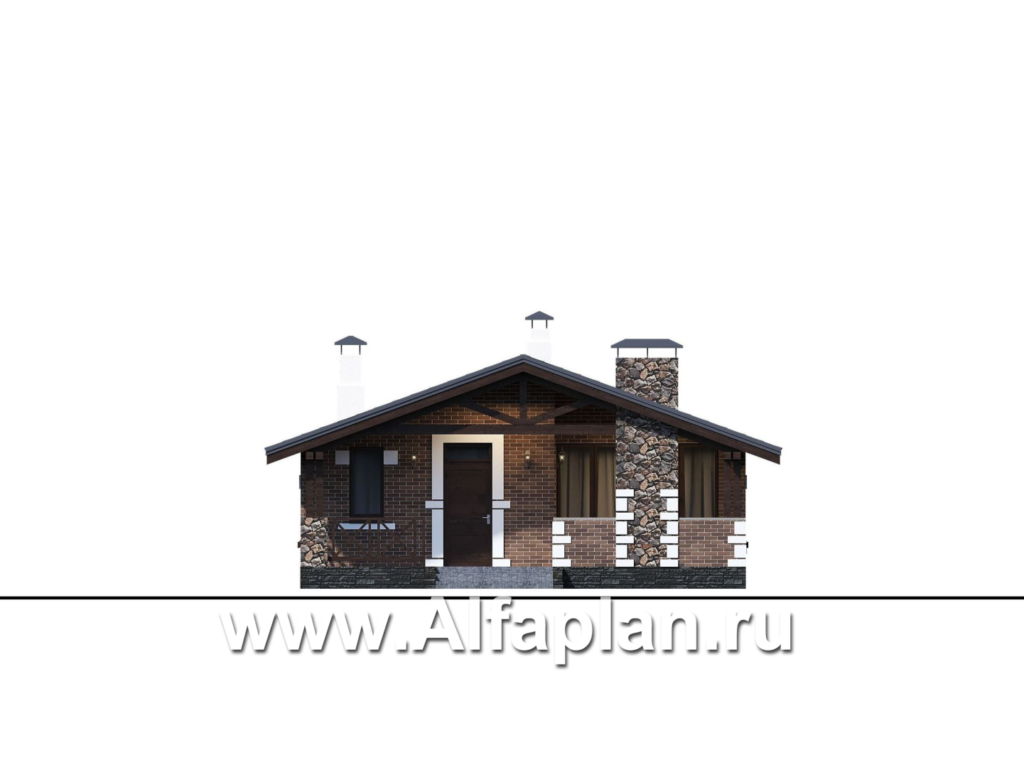 «Родия» - проект одноэтажного дома, 2 спальни, с террасой и двускатной крышей, в скандинавском стиле - фасад дома