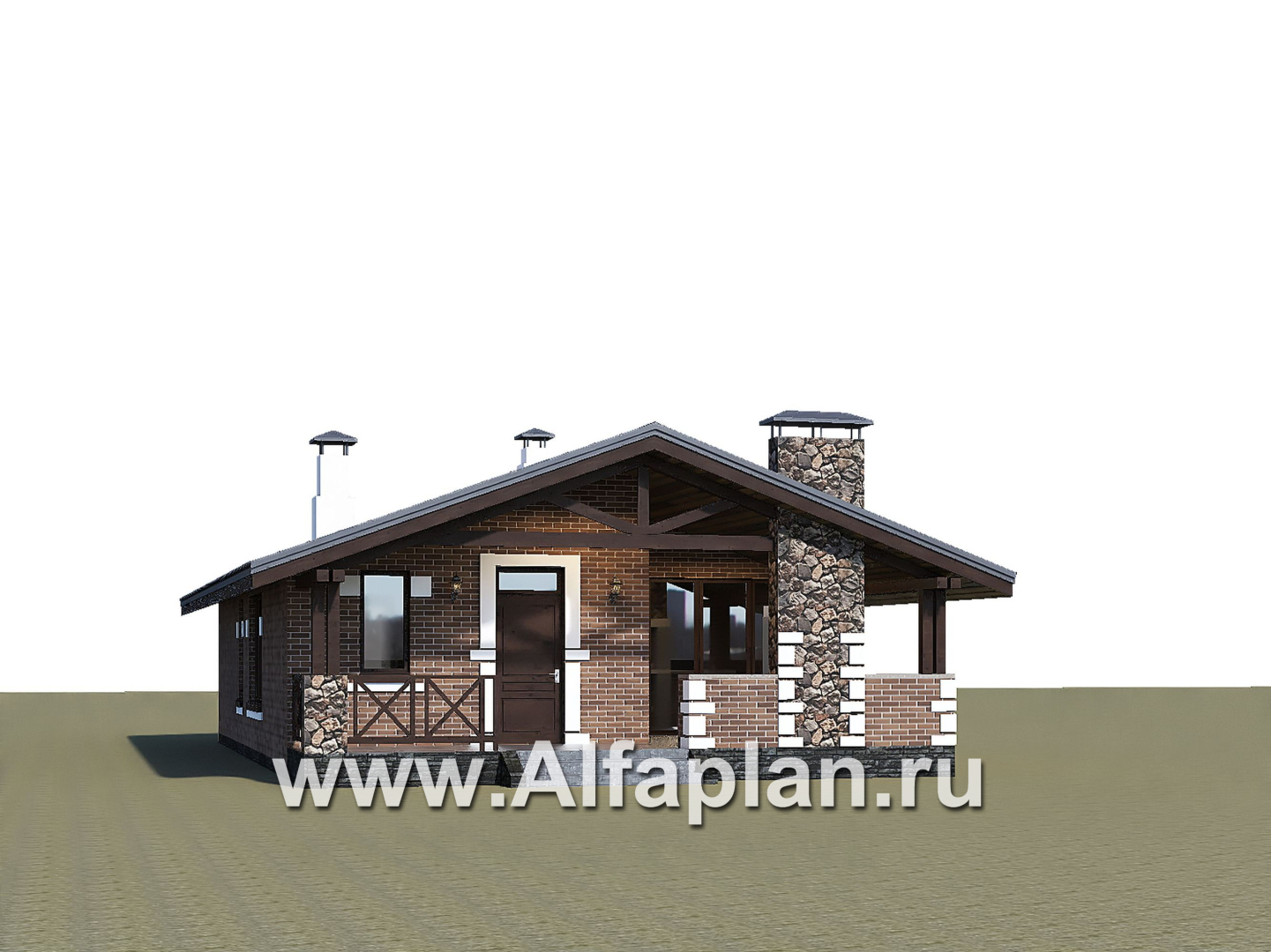 «Родия» - проект одноэтажного дома, 2 спальни, с террасой и двускатной крышей, в скандинавском стиле - дизайн дома №1