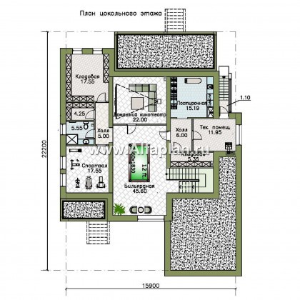 «Альстер Плюс» — проект двухэтажного дома в стиле хай-тек, элитая вилла с цокольным этажом - превью план дома