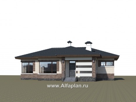 «Авалон» - проект одноэтажного дома из кирпича, с террасой, с угловым остеклением - превью дополнительного изображения №1