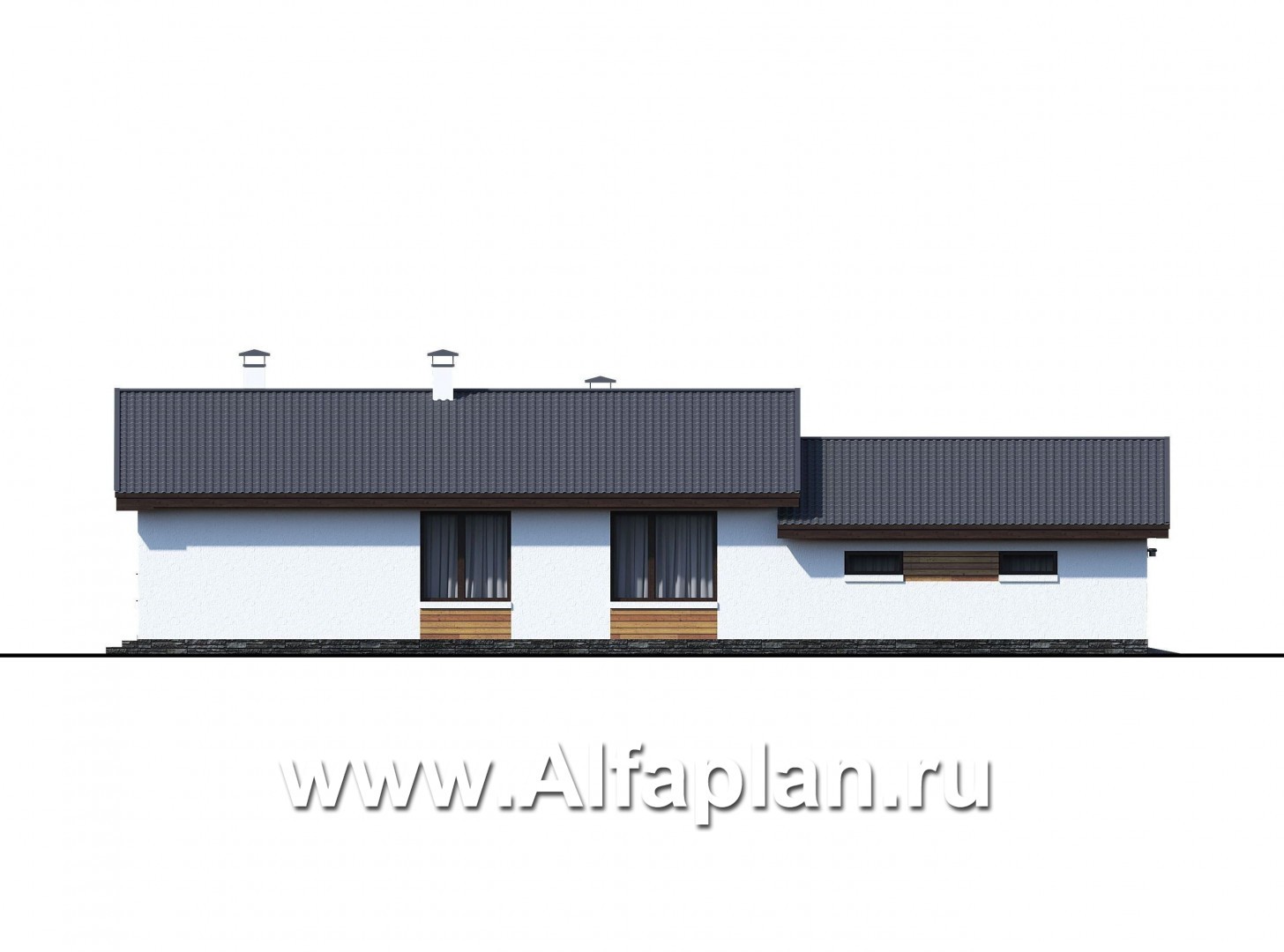 Проекты домов Альфаплан - «Калисто» - проект одноэтажного дома,  в скандинавском стиле, с гаражом на 2 авто - изображение фасада №4