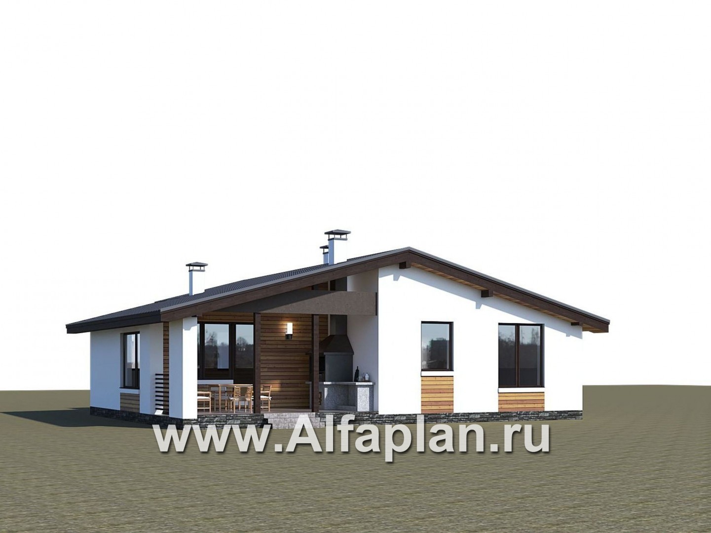 Проекты домов Альфаплан - «Калисто» - проект одноэтажного дома,  в скандинавском стиле, с гаражом на 2 авто - дополнительное изображение №1