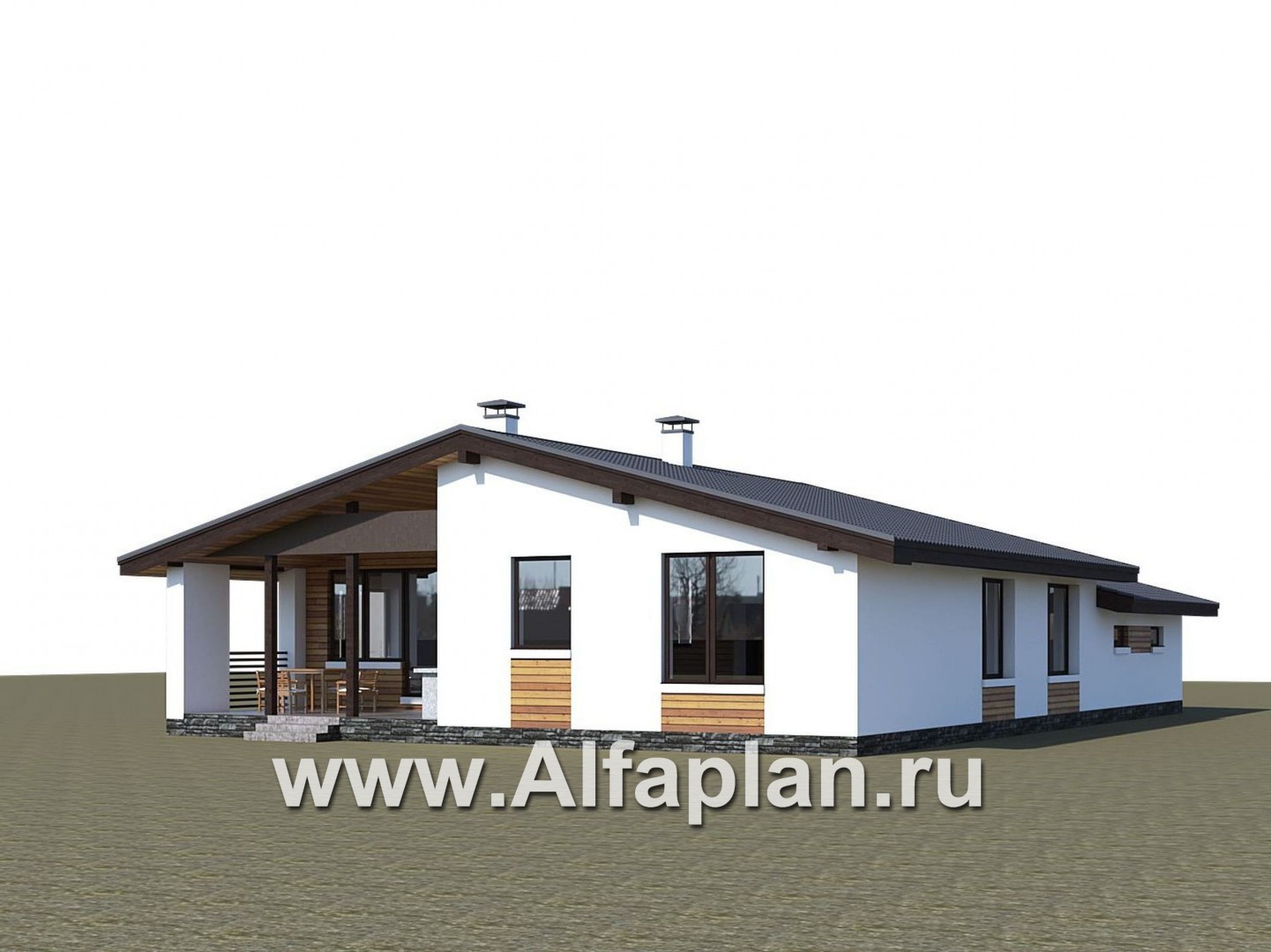 Проекты домов Альфаплан - «Калисто» - проект одноэтажного дома,  в скандинавском стиле, с гаражом на 2 авто - дополнительное изображение №3