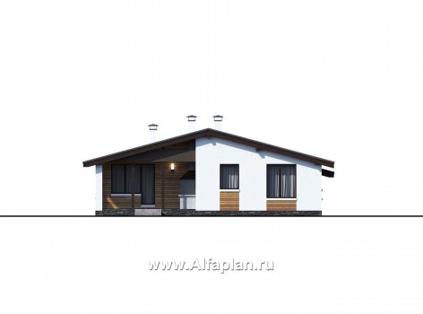 Проекты домов Альфаплан - «Калисто» - проект одноэтажного дома,  в скандинавском стиле, с гаражом на 2 авто - превью фасада №3