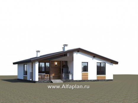 Проекты домов Альфаплан - «Калисто» - проект одноэтажного дома,  в скандинавском стиле, с гаражом на 2 авто - превью дополнительного изображения №1