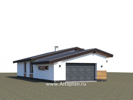 Проекты домов Альфаплан - «Калисто» - проект одноэтажного дома,  в скандинавском стиле, с гаражом на 2 авто - превью дополнительного изображения №2