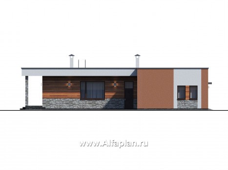 Проект гаража на 4 авто, и баня с сауной и хамам, с плоской кровлей - превью фасада дома