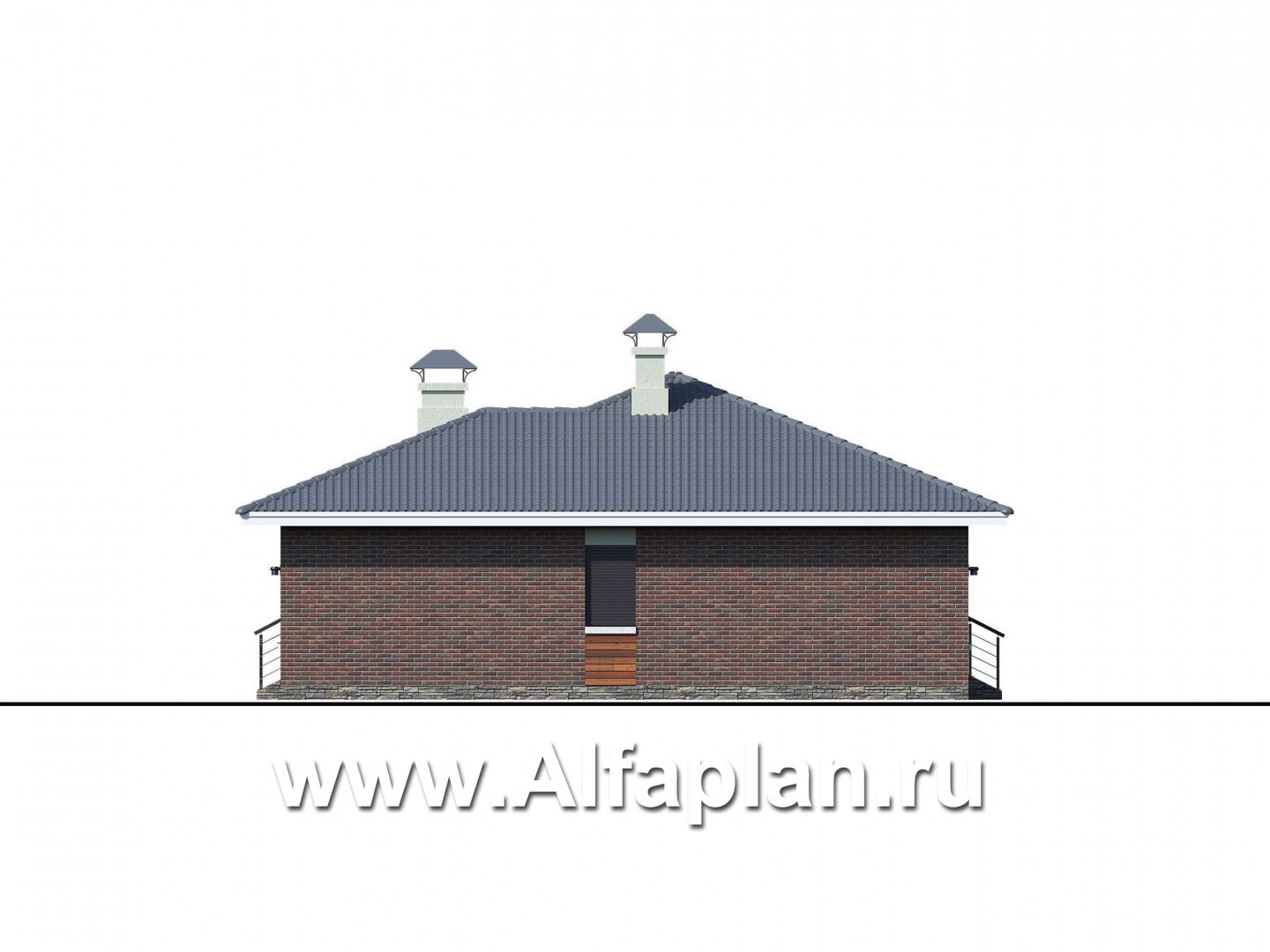 Проекты домов Альфаплан - «Онега» - проект одноэтажного дома со скрытой установкой ролет на окнах - изображение фасада №3