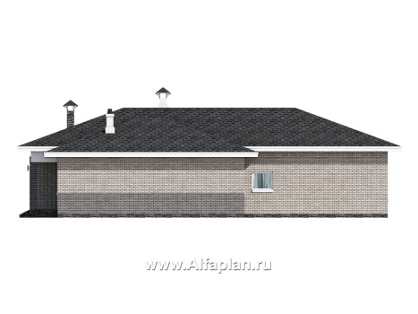 «Юкон» - проект одноэтажного коттеджа из газобетона, планировка дома с террасой и сауной - превью фасада дома