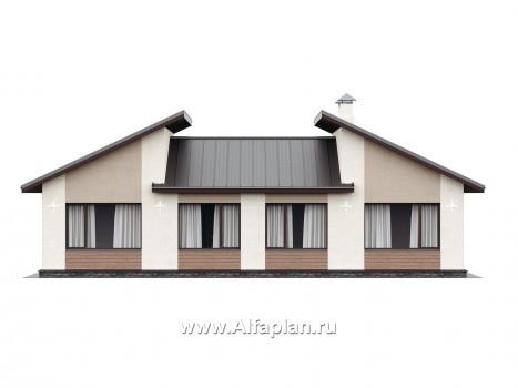 Проекты домов Альфаплан - «Стрельна» - одноэтажный дом с четырьмя комнатами и террасой - превью фасада №4