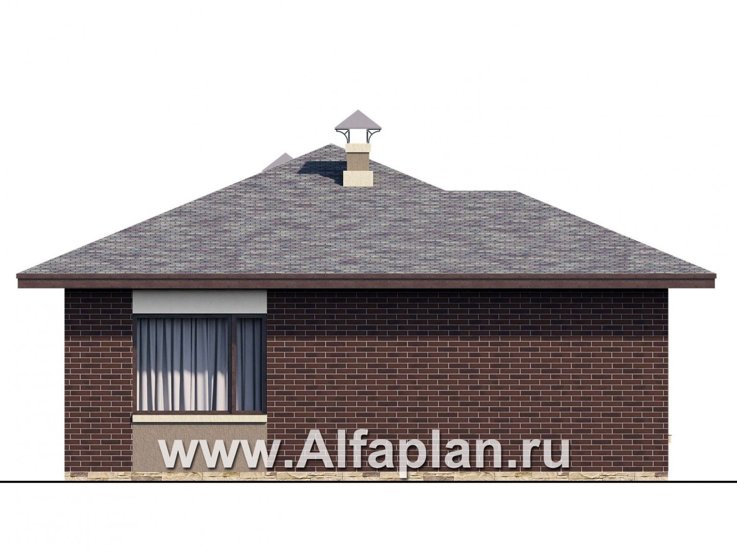 Проекты домов Альфаплан - «Дега» - проект одноэтажного дома из газобетона, с террасой, 2 спальни - изображение фасада №3