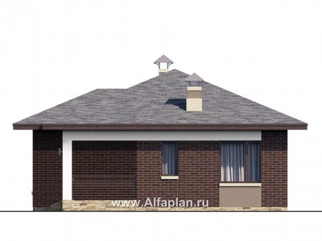 Проекты домов Альфаплан - «Дега» - проект одноэтажного дома из газобетона, с террасой, 2 спальни - превью фасада №2