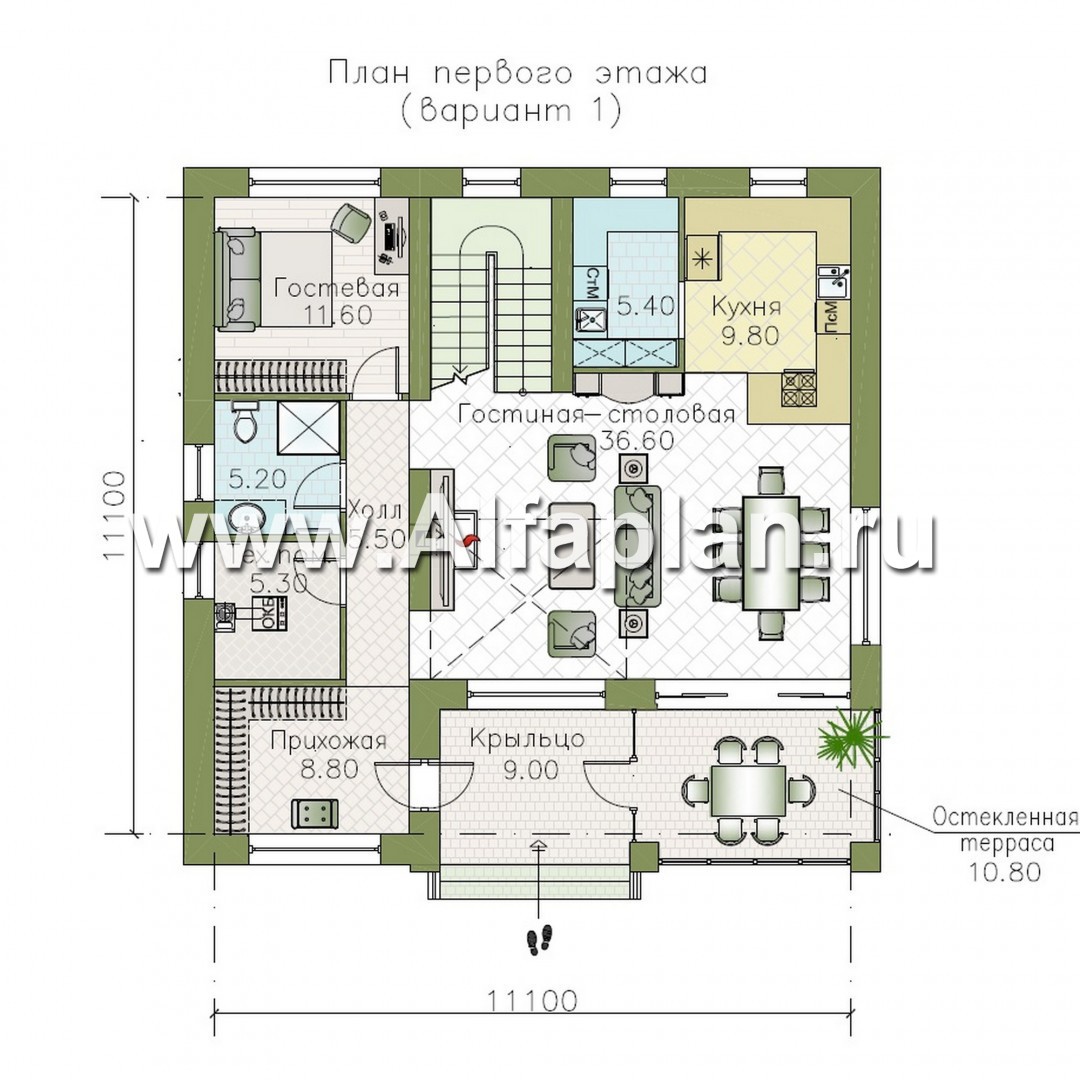 Проекты домов Альфаплан - "Римские каникулы" - проект дома с двусветной гостиной - план проекта №1