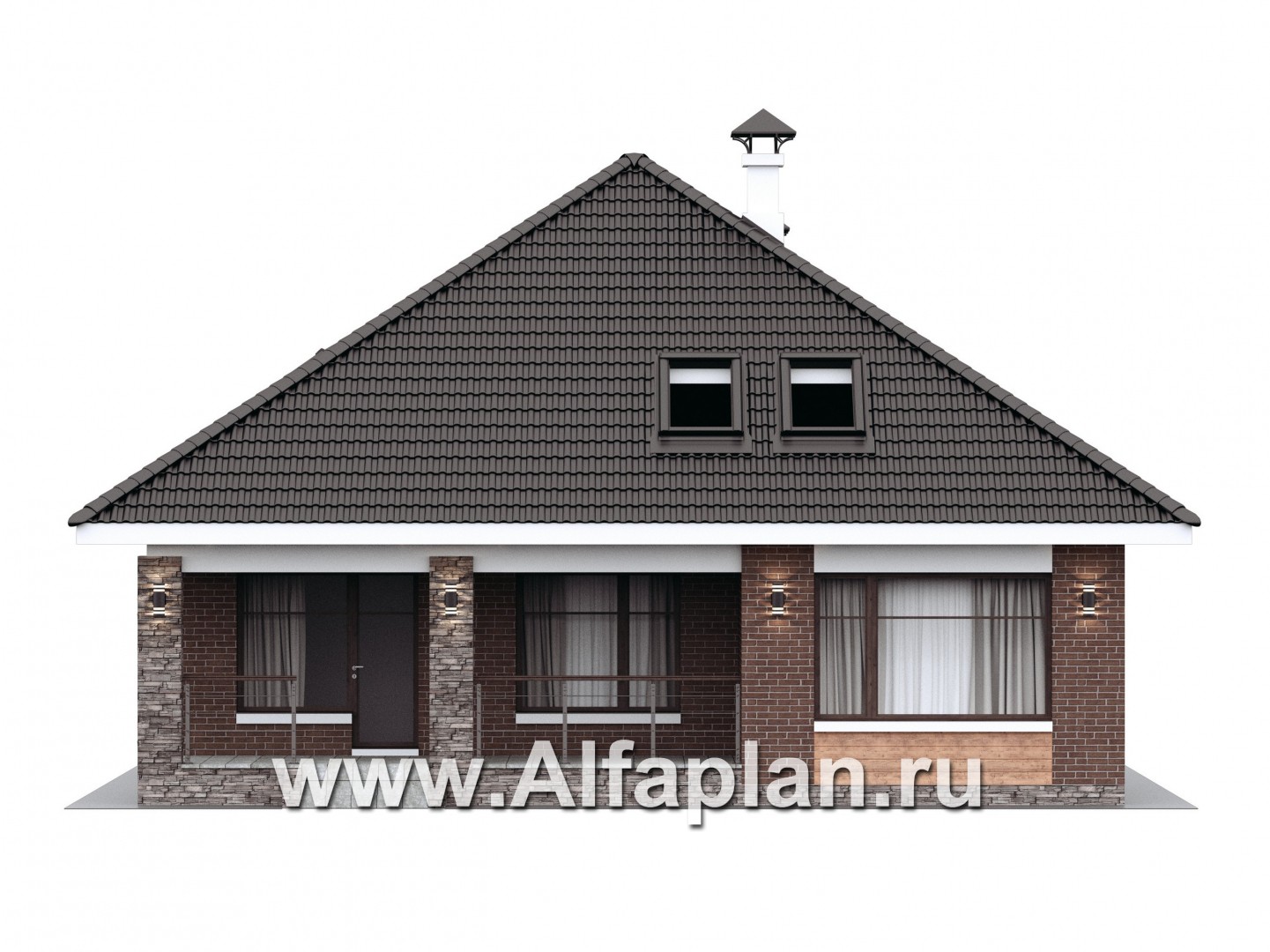 Проекты домов Альфаплан - "Перспектива" - проект дома с мансардой, с террасой, с мансардными окнами, в современном стиле - изображение фасада №4