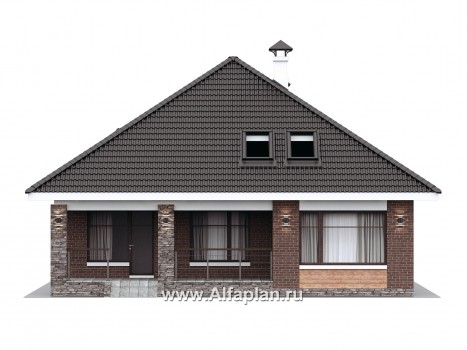 Проекты домов Альфаплан - "Перспектива" - проект дома с мансардой, с террасой, с мансардными окнами, в современном стиле - превью фасада №4
