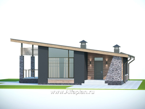 «Корица» - проект одноэтажного дома, с террасой, 2 спальни, с односкатной крышей - превью дополнительного изображения №5