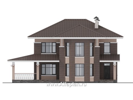 Проекты домов Альфаплан - "Вермеер" - проект двухэтажного дома с эркером и лестницей в гостиной - превью фасада №1