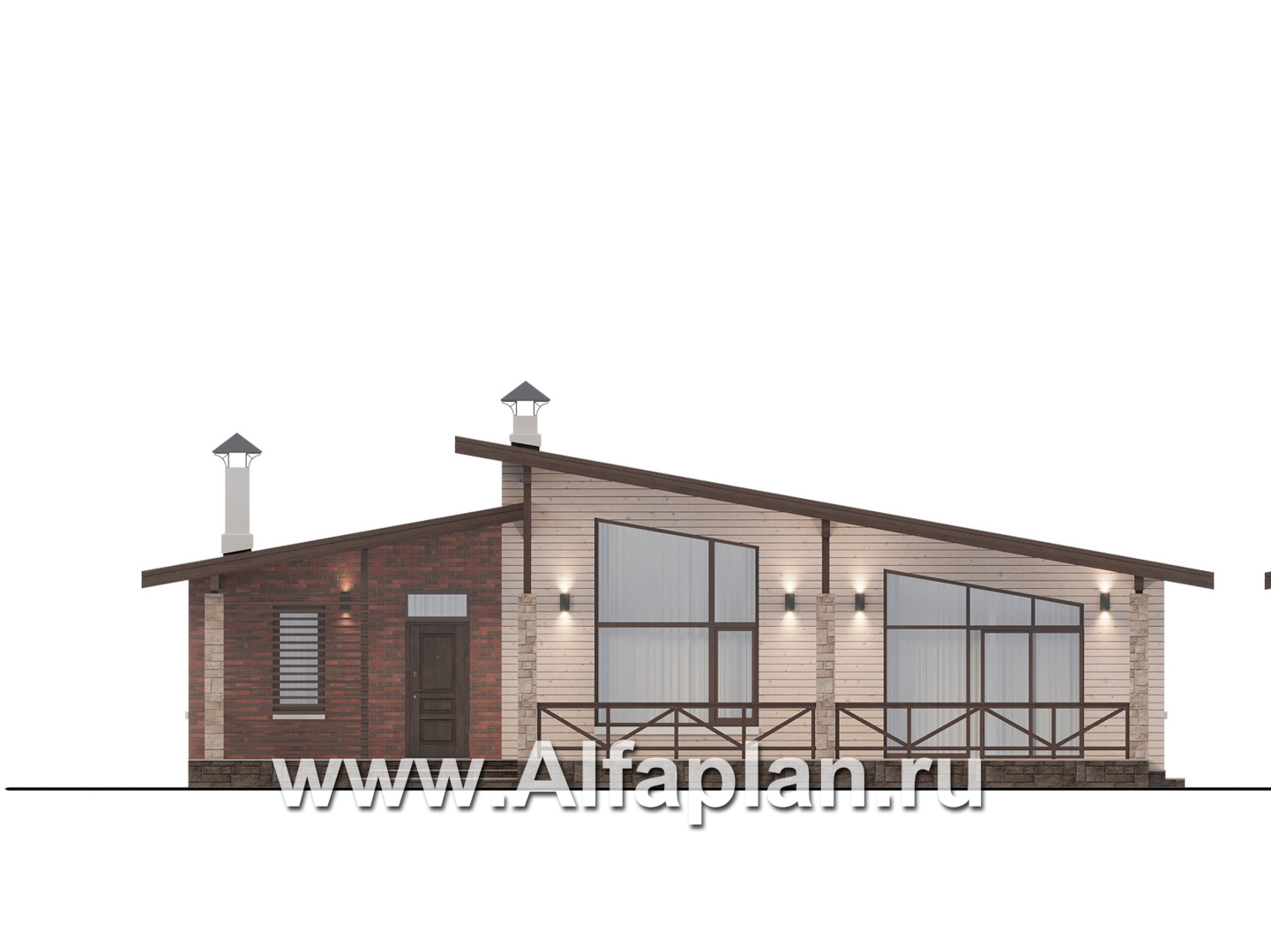 Проекты домов Альфаплан - "Аметист" - экономичный одноэтажный дом с современной кровлей - изображение фасада №1