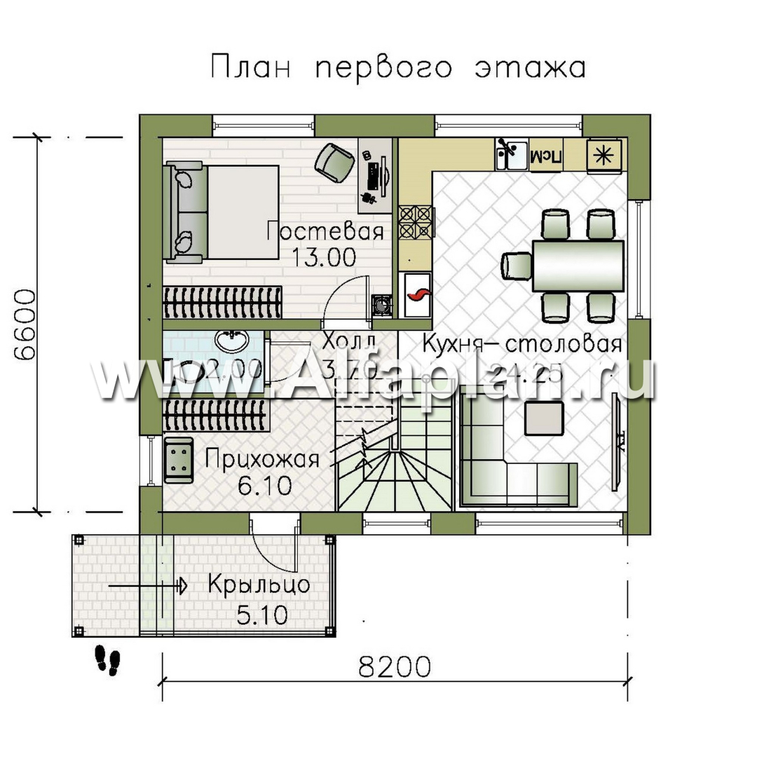 «Джокер» - проект каркасного дома с мансардой, планировка с кабинетом на 1-ом этаже - план дома